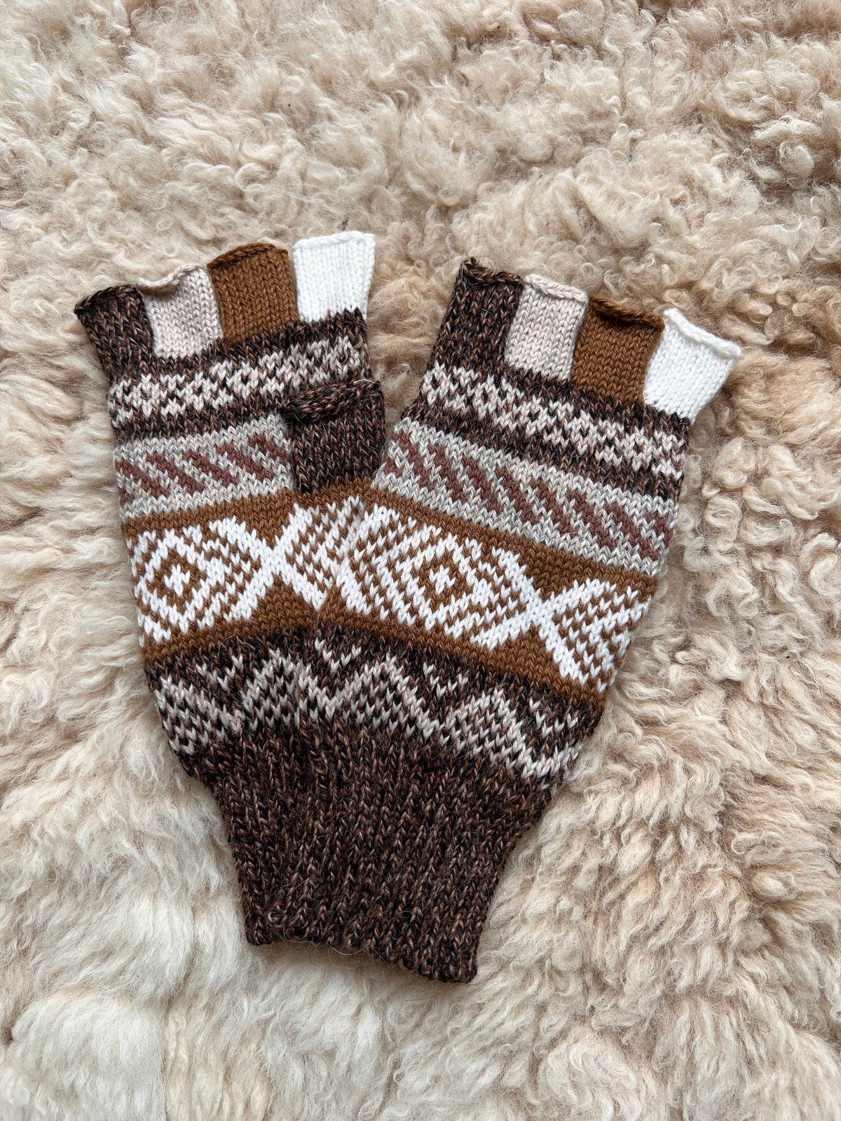 Magenta & Charcoal Andean Fair Isle Half-Finger Alpaca Gloves, photo 4