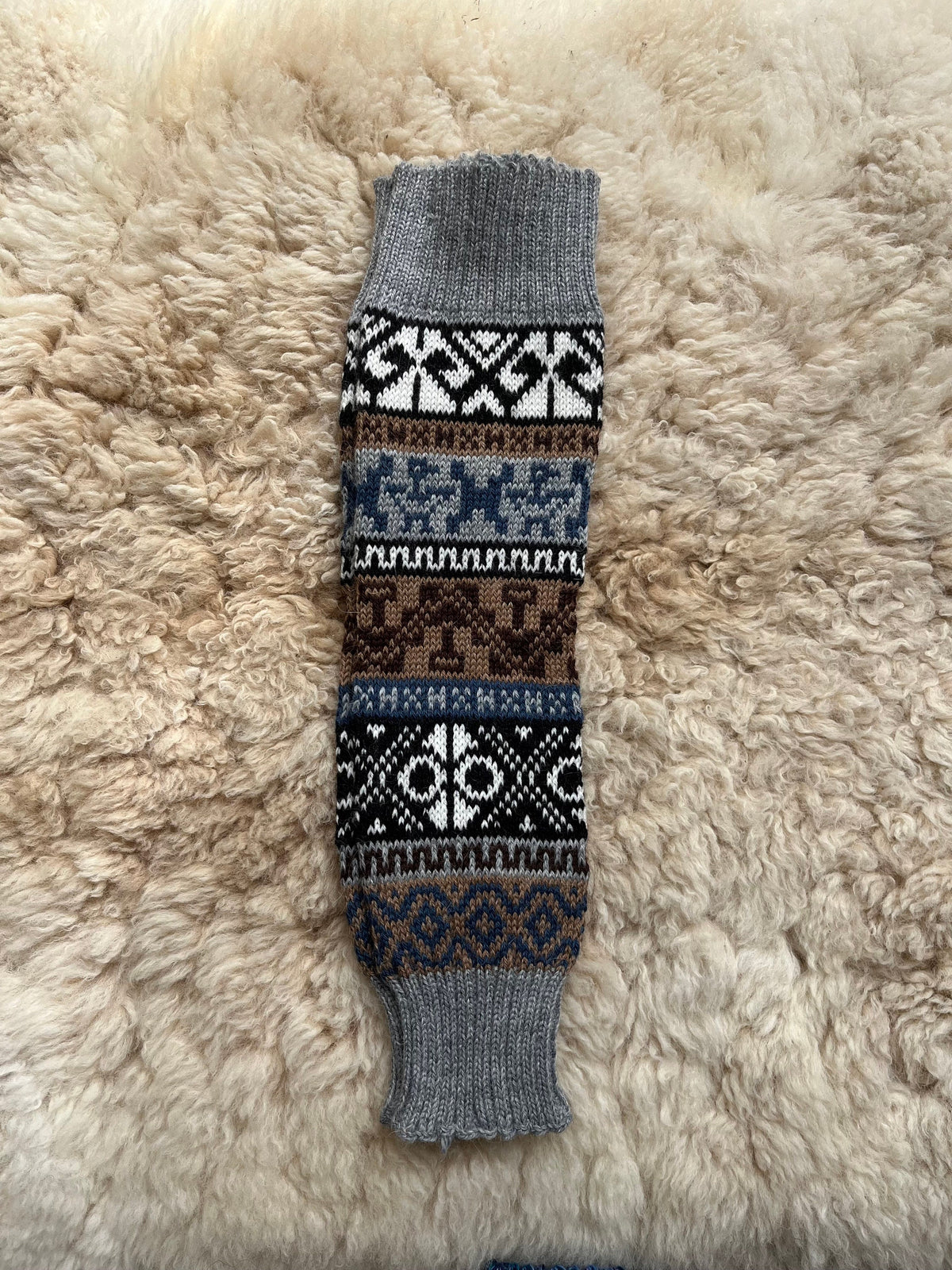Light Grey Andean Fair Isle Alpaca Leg Warmers