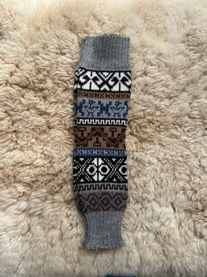 Light Grey Andean Fair Isle Alpaca Leg Warmers