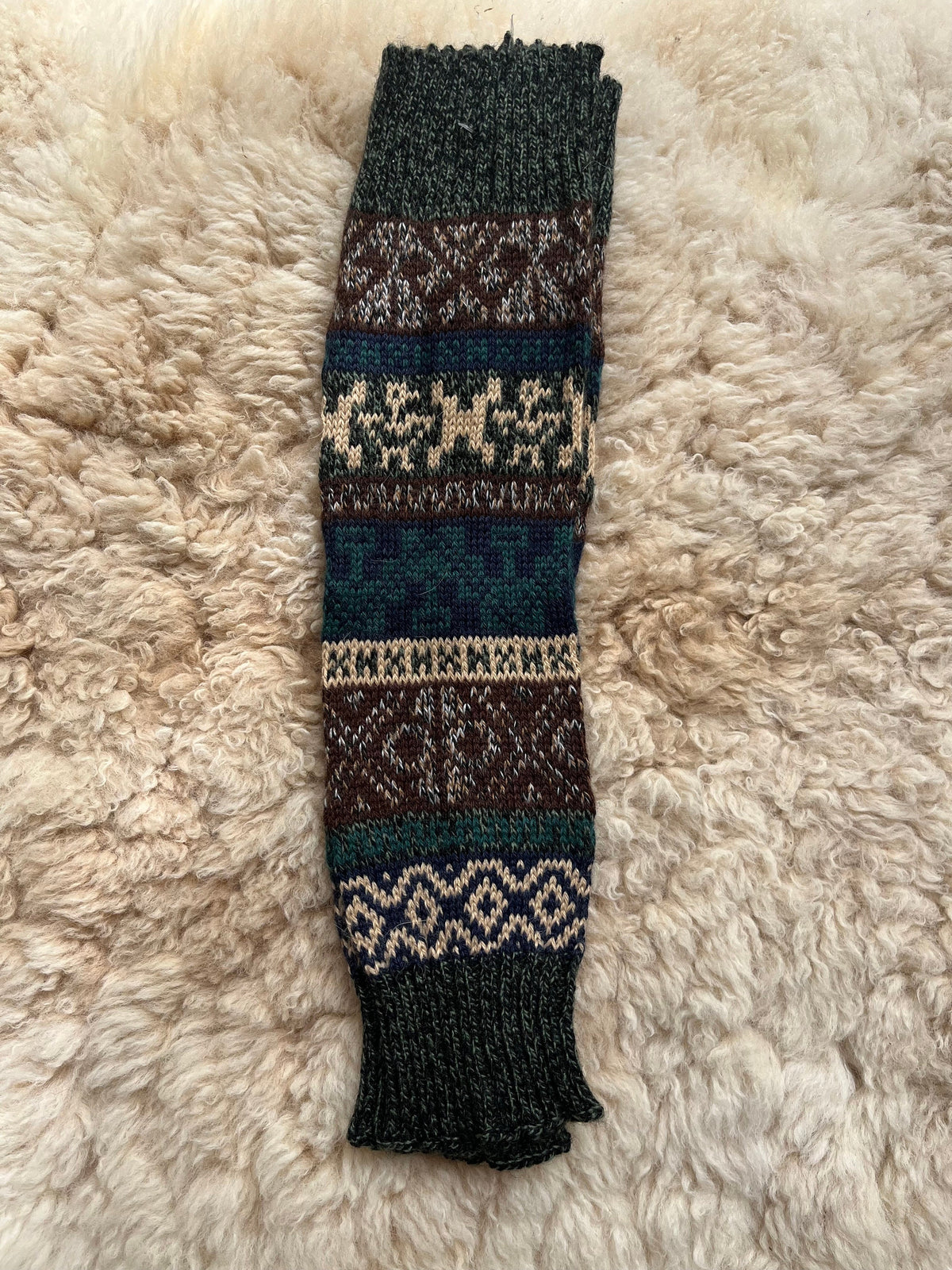 Green Andean Fair Isle Alpaca Leg Warmers