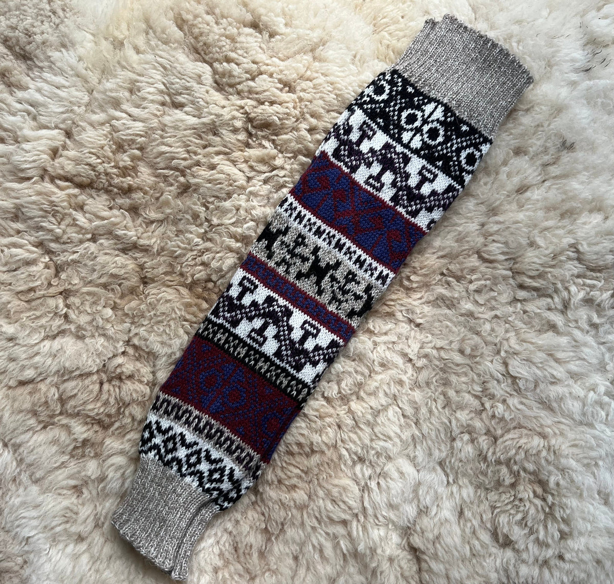 Camel & Red Extra Long Andean Alpaca Leg Warmers