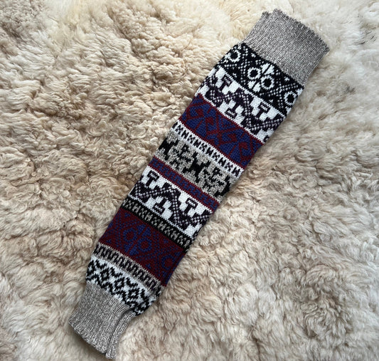 Camel & Red Extra Long Andean Alpaca Leg Warmers