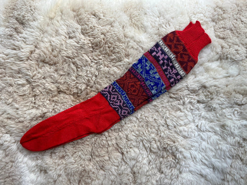 Red Fair Isle Knee-High Alpaca Wellie Socks
