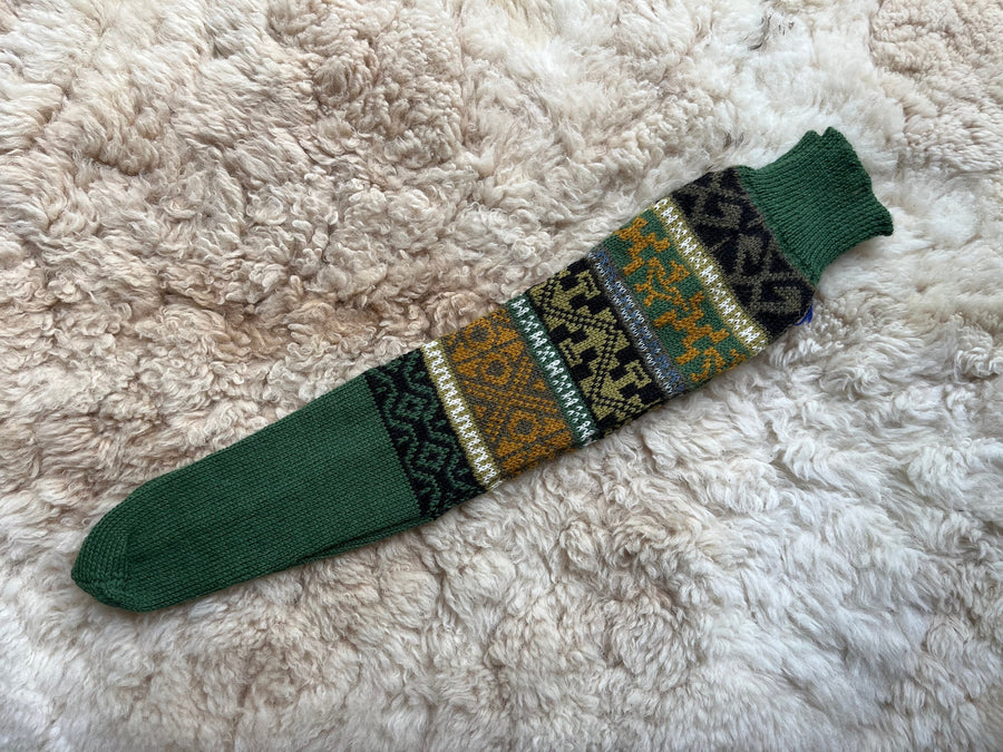 Green Fair Isle Knee-High Alpaca Wellie Socks