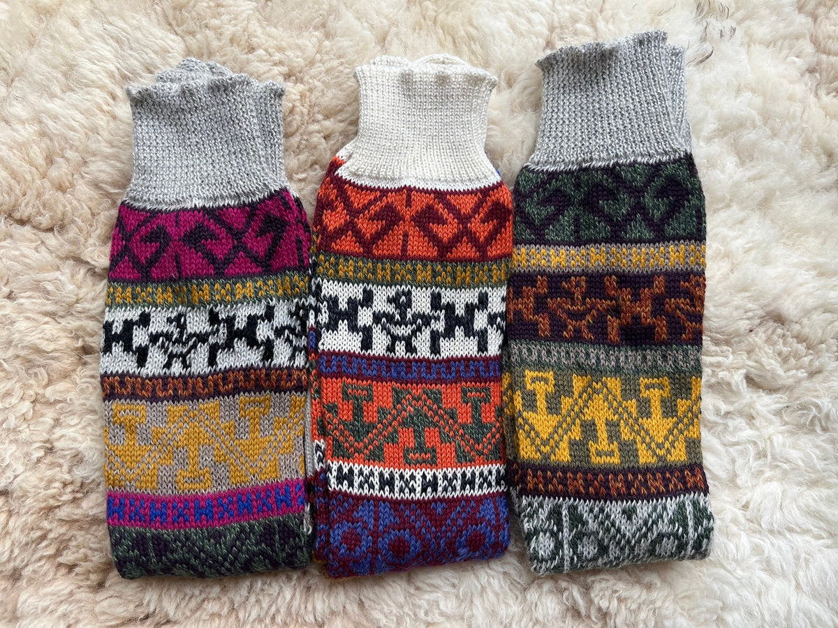 Grey & Green Fair Isle Knee-High Alpaca Wellie Socks, photo 3