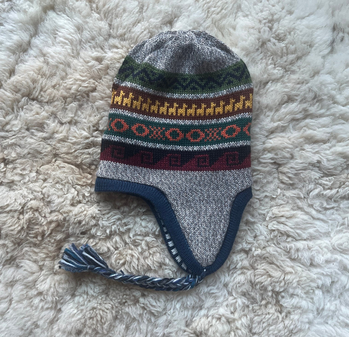 Reversible Alpaca Chullo Hat - Blue & Grey Tones, photo 4