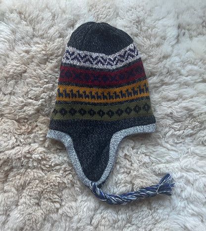 Reversible Alpaca Chullo Hat - Blue & Grey Tones, photo 7