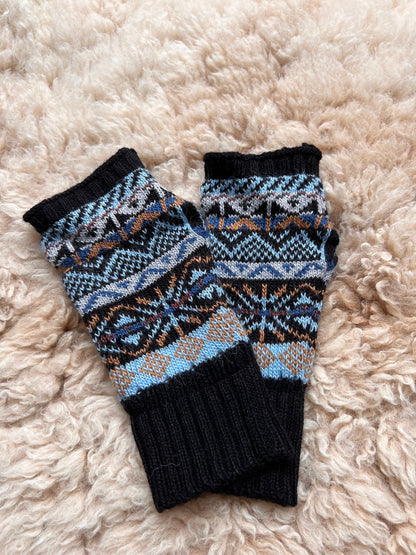 Black & Blue Fair Isle Alpaca Fingerless Gloves, photo 2