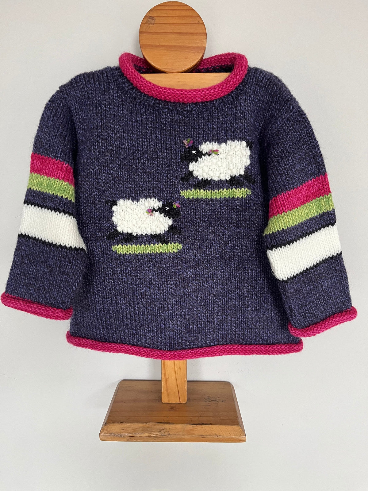 Heather Purple Sheep Hand-Embroidered Alpaca Kids Jumper