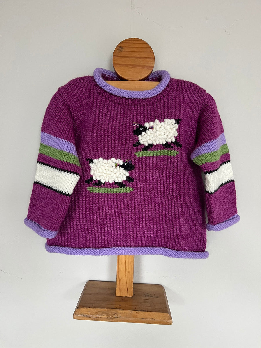 Magenta Sheep Hand-Embroidered Alpaca Kids Jumper