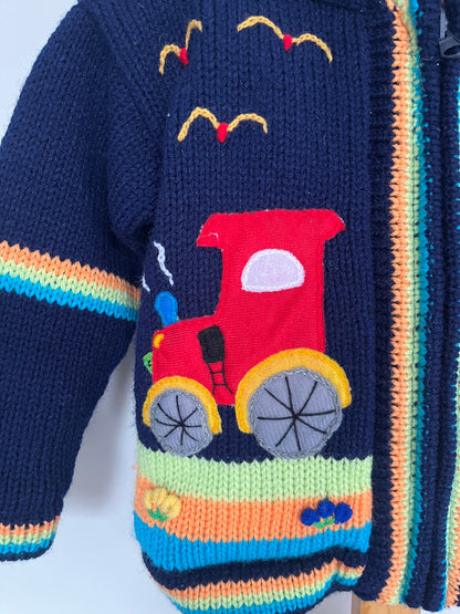 Navy Engine & Puppy Appliqué Fleece-Lined Kids Cardigan, photo 3