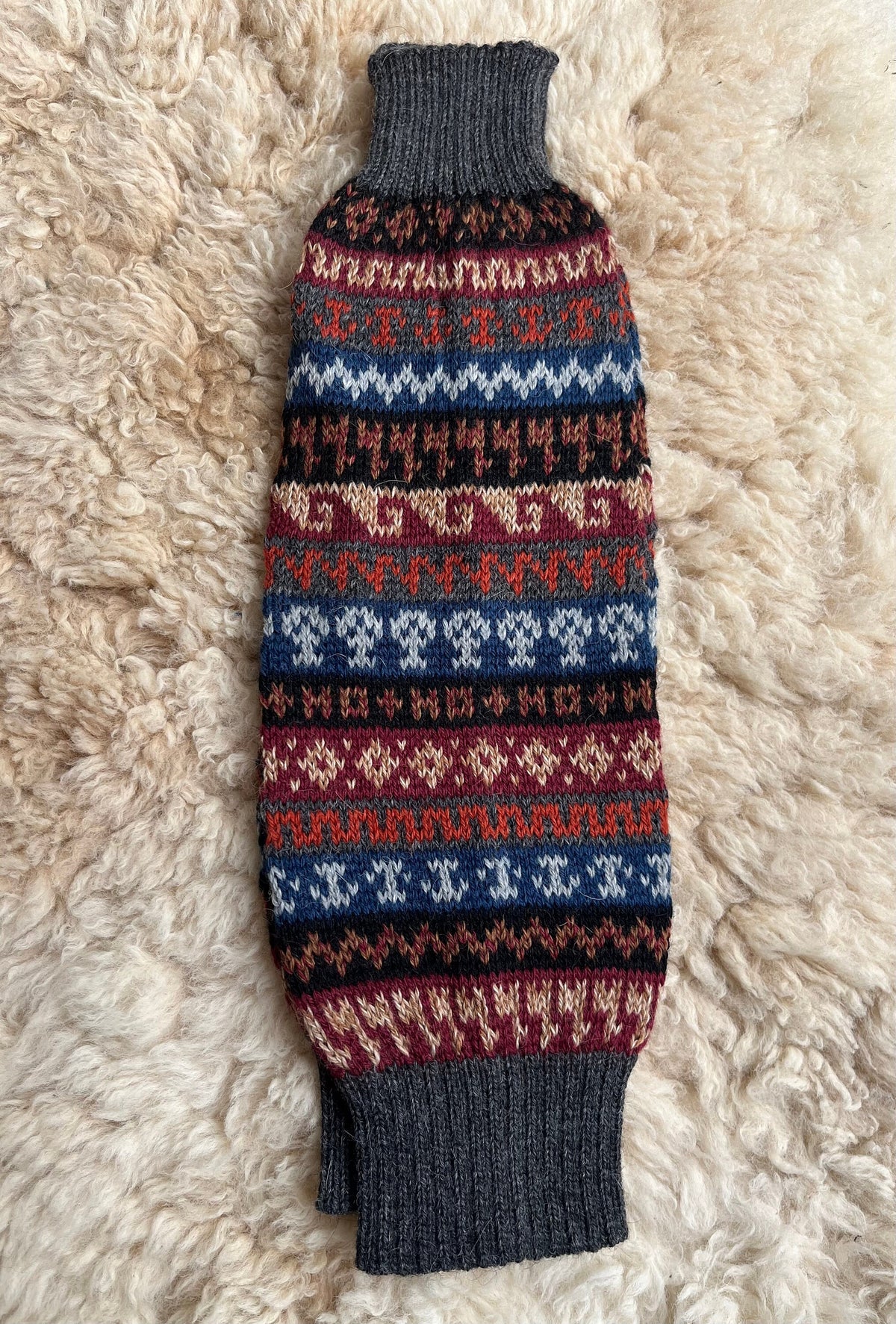 Dark Grey Fair Isle Stripe Alpaca Leg Warmers, photo 6