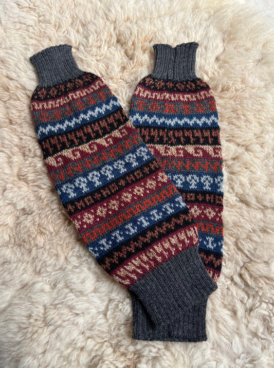 Dark Grey Fair Isle Stripe Alpaca Leg Warmers