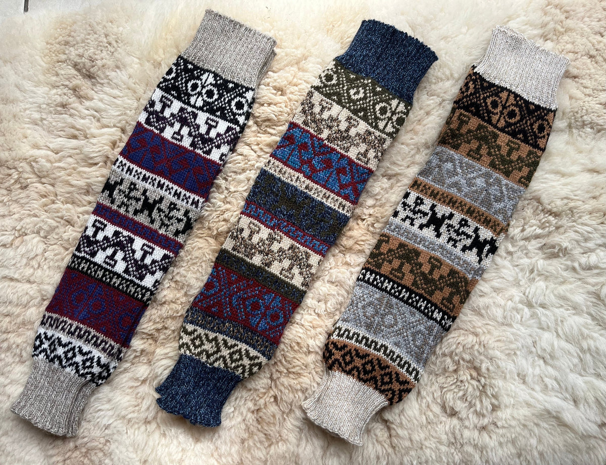 Camel & Red Extra Long Andean Alpaca Leg Warmers, photo 2