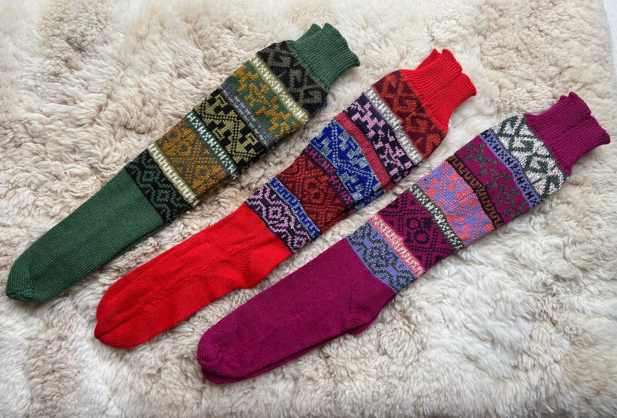 Green Fair Isle Knee-High Alpaca Wellie Socks, photo 2