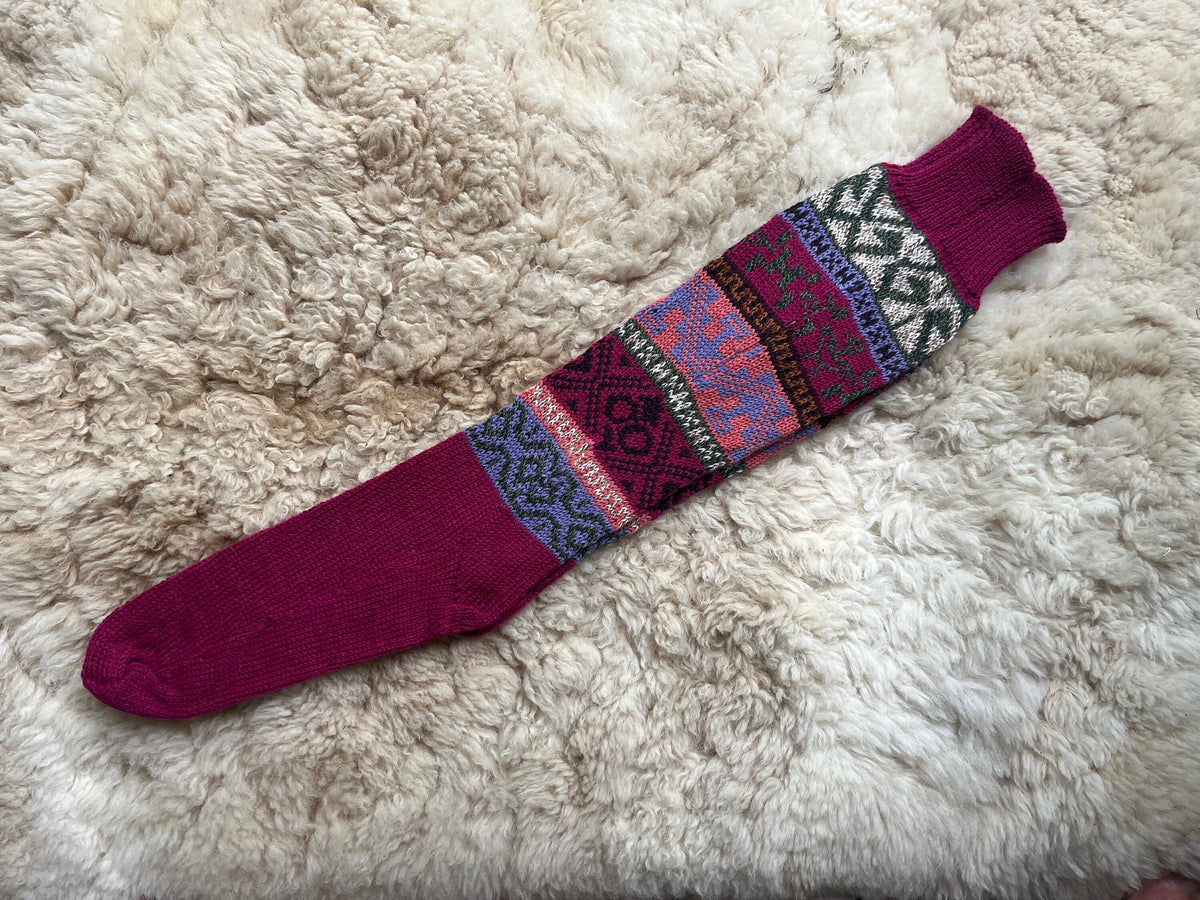 Pink Fair Isle Knee-High Alpaca Wellie Socks