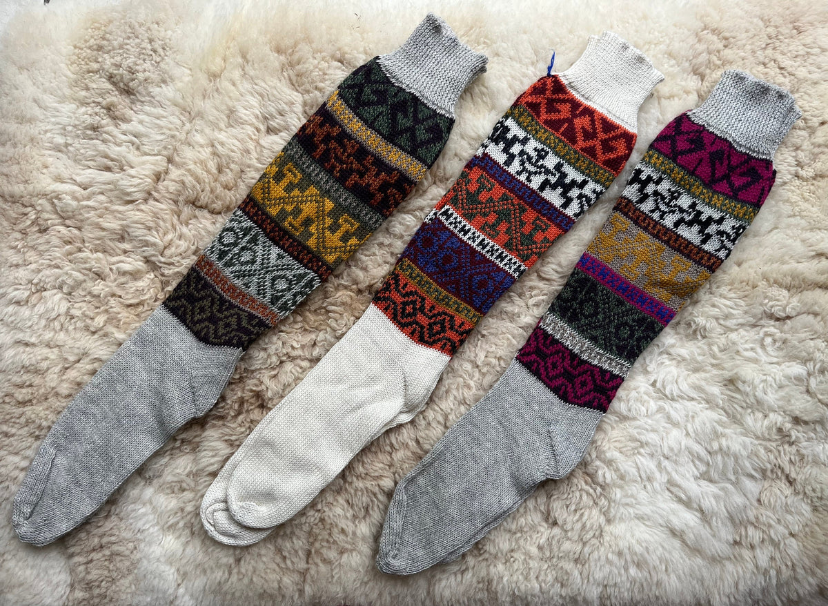 Grey & Green Fair Isle Knee-High Alpaca Wellie Socks, photo 2