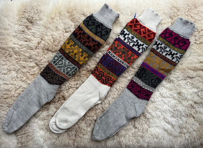Grey & Green Fair Isle Knee-High Alpaca Wellie Socks, photo 2