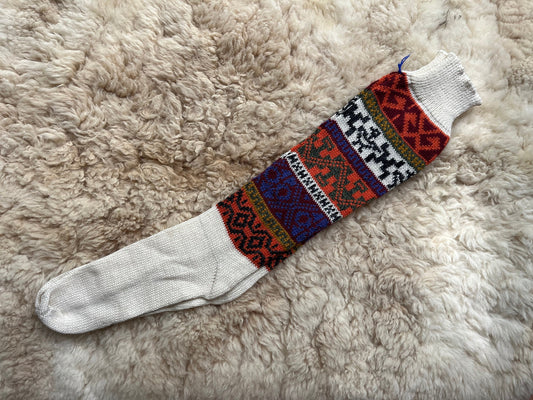 White Fair Isle Knee-High Alpaca Wellie Socks