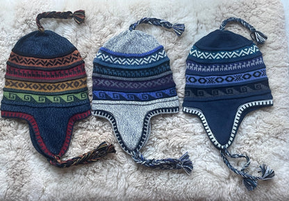 Reversible Alpaca Chullo Hat - Blue & Grey Tones, photo 2