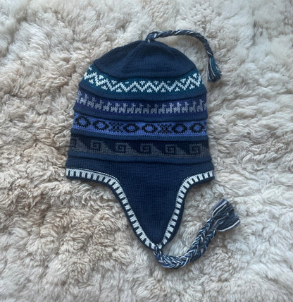 Reversible Alpaca Chullo Hat - Blue & Grey Tones, photo 3