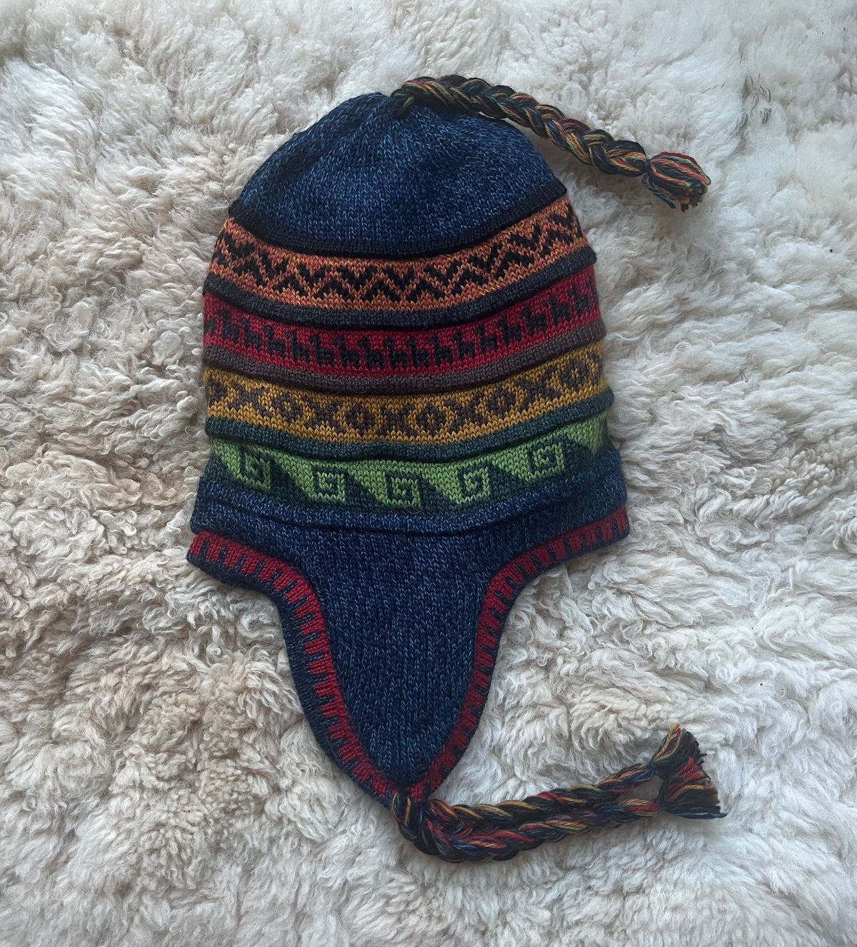 Reversible Alpaca Chullo Hat - Blue & Grey Tones