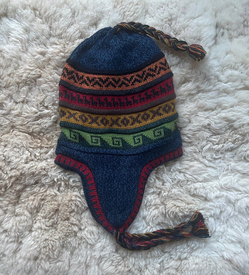 Reversible Alpaca Chullo Hat - Blue & Grey Tones