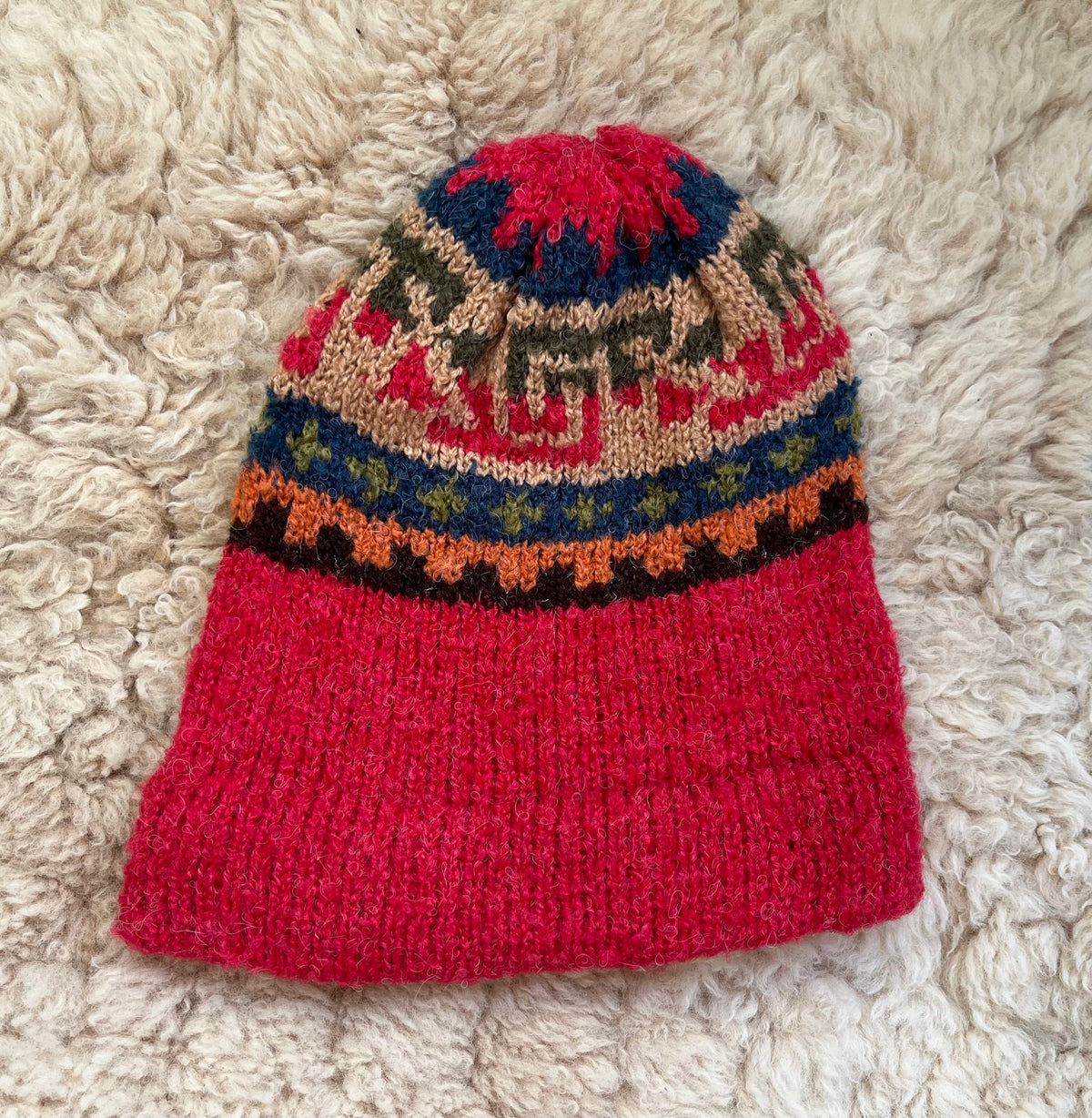 Raspberry Red Fair Isle Alpaca Slouch Beanie, photo 3