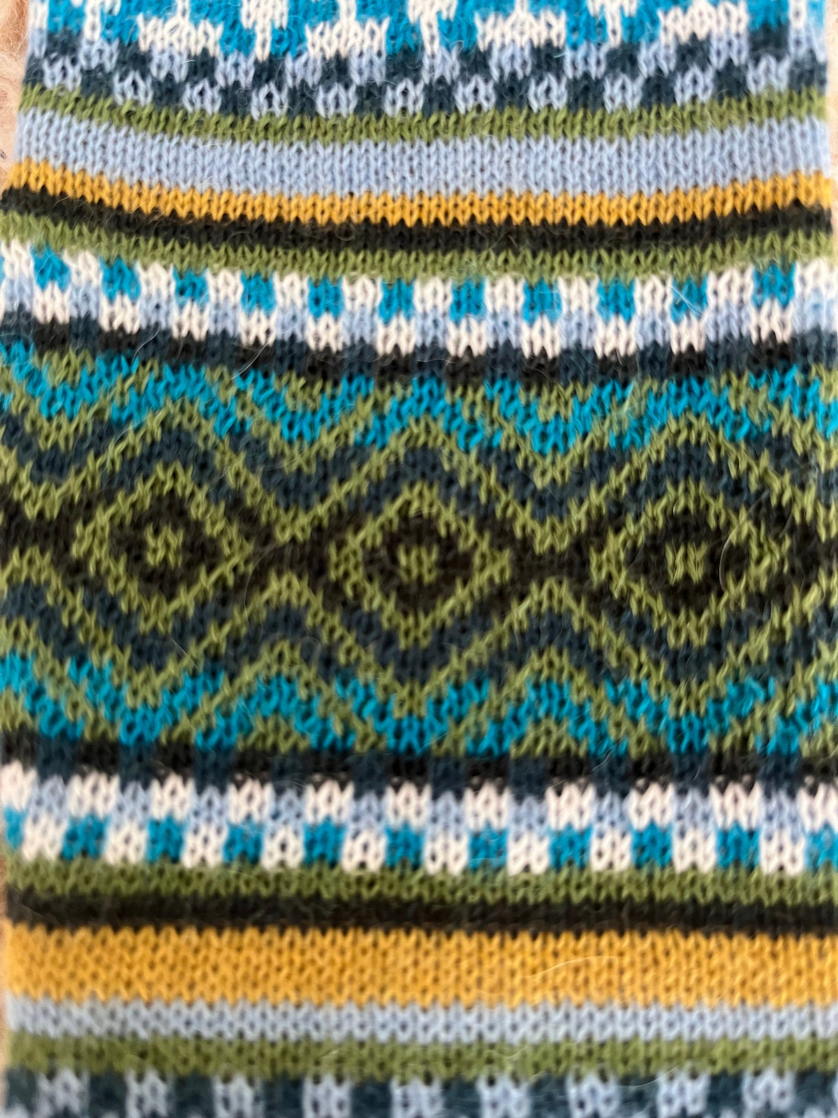 Olive Green & Teal Fair Isle Baby Alpaca Fingerless Gloves, photo 7