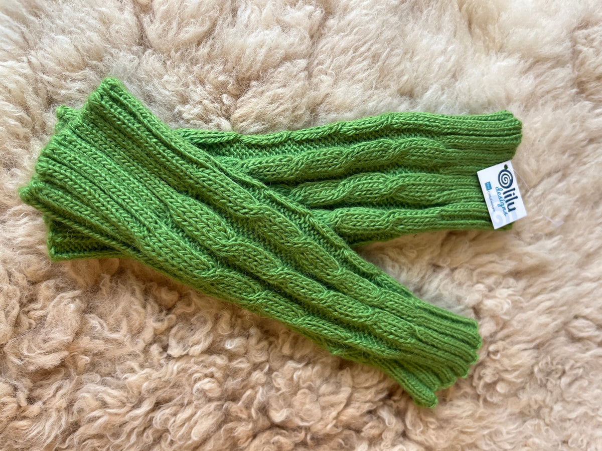Apple Green Cable Knit Alpaca Fingerless Gloves