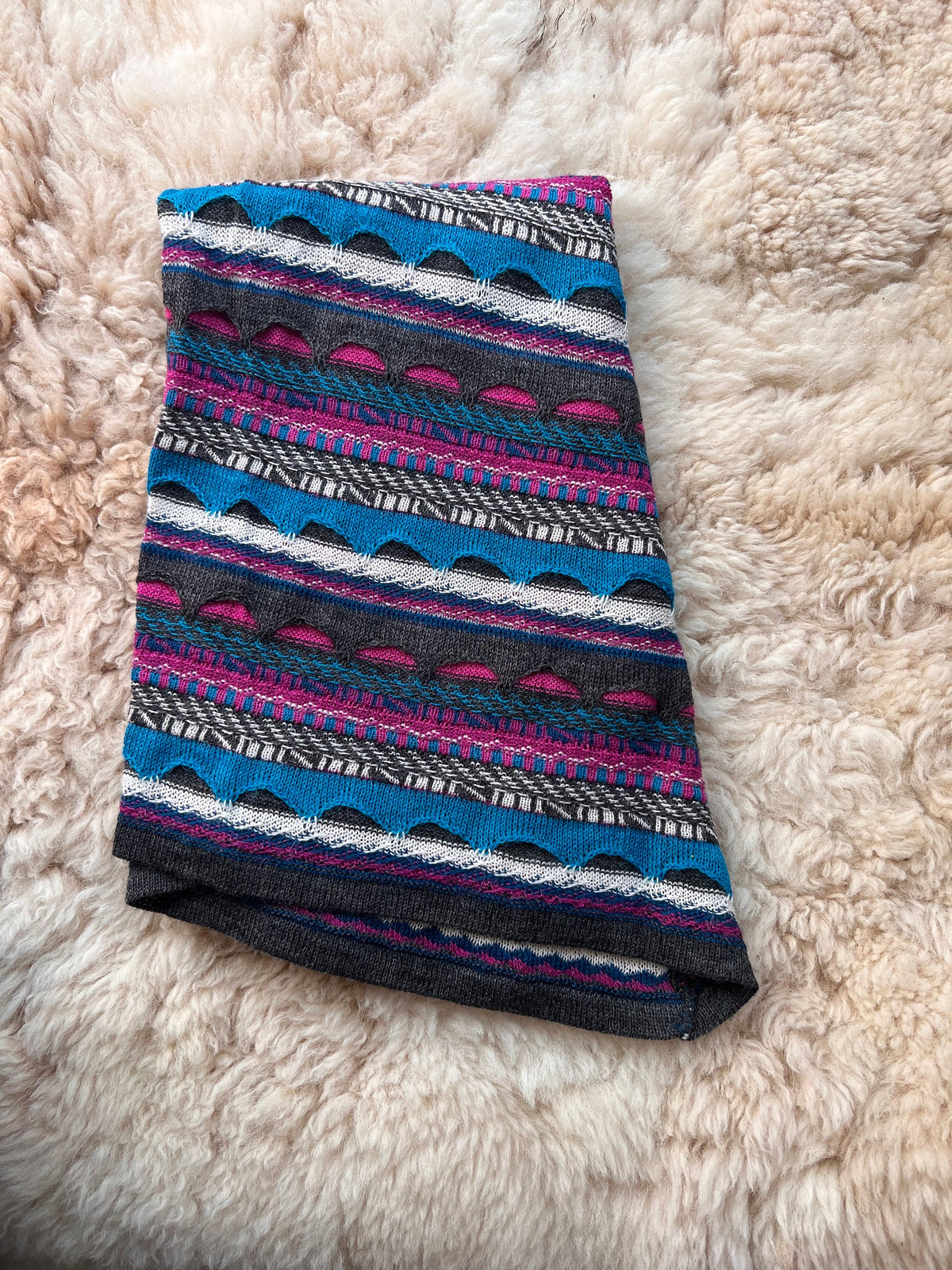 Turquoise & Pink Textured Stripe Alpaca Blend Snood, photo 3