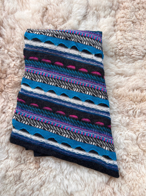 Turquoise & Pink Textured Stripe Alpaca Blend Snood
