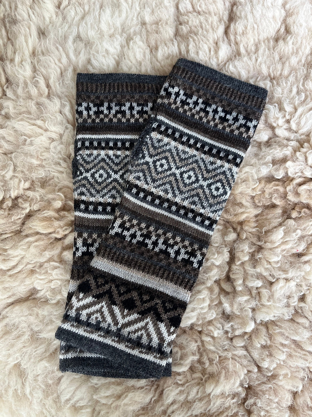 Charcoal & Cream Fair Isle Baby Alpaca Fingerless Gloves