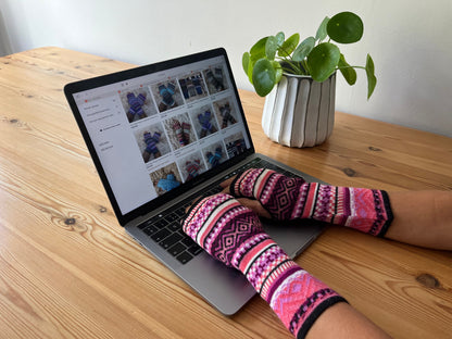 [hidden] Pink & Plum Fair Isle Baby Alpaca Fingerless Gloves, photo 2