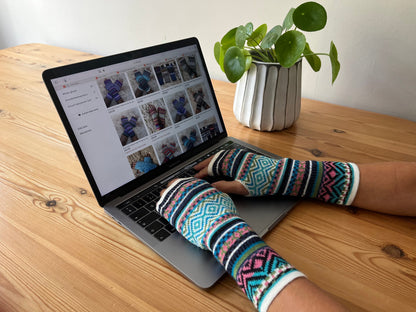 Turquoise & Pink Fair Isle Baby Alpaca Fingerless Gloves, photo 2