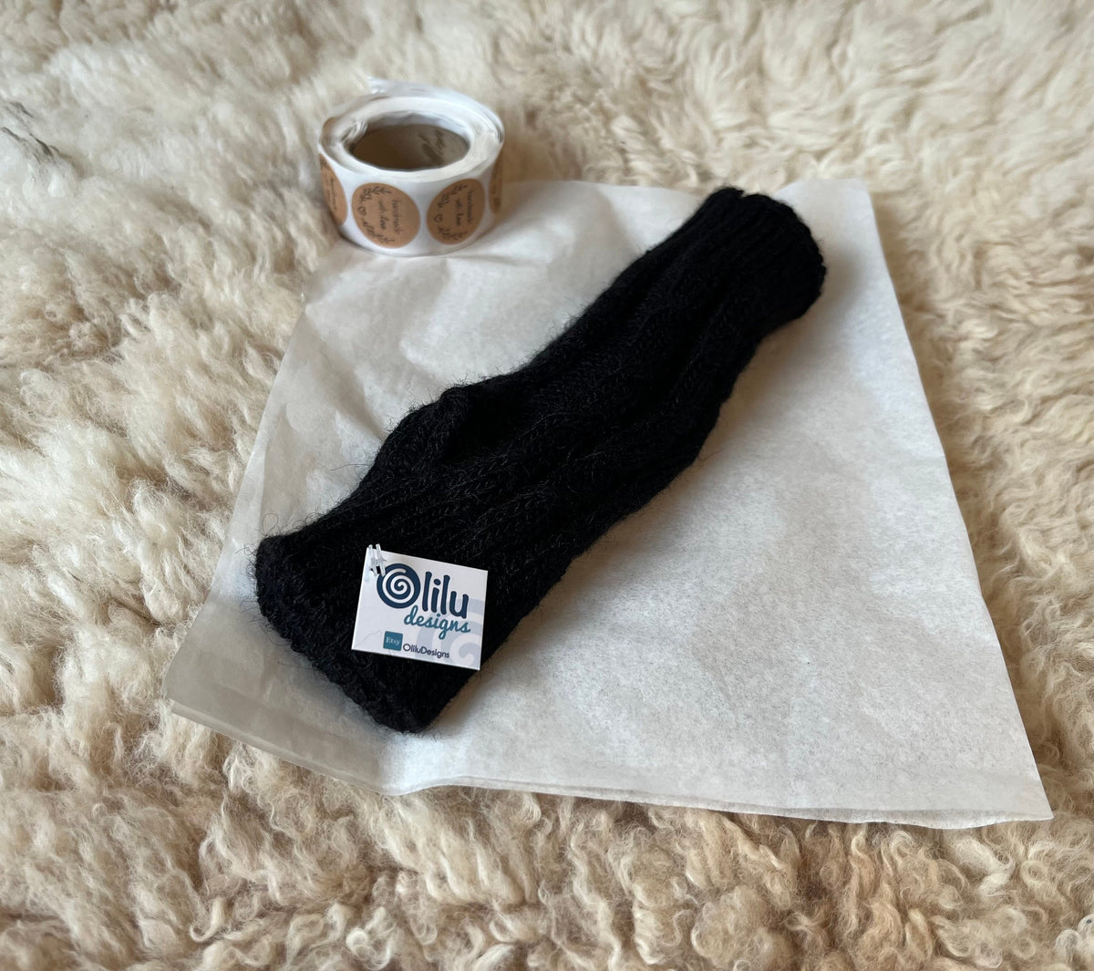 Black Cable Knit Alpaca Fingerless Gloves, photo 6