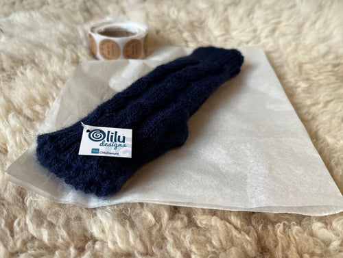 Navy Blue Cable Knit Alpaca Fingerless Gloves