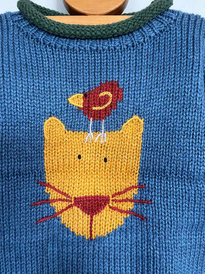 Denim Blue Cat & Bird Hand-Embroidered Alpaca Kids Jumper, photo 6
