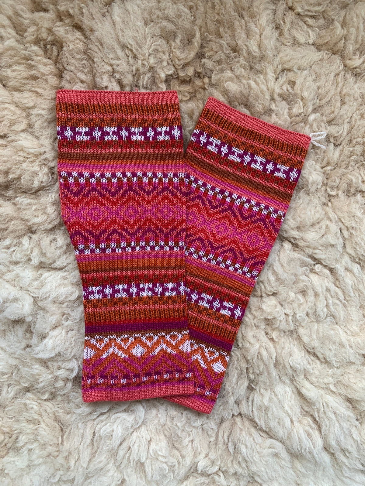 Pink & Orange Fair Isle Baby Alpaca Fingerless Gloves, photo 5
