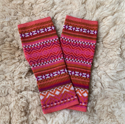 Pink & Orange Fair Isle Baby Alpaca Fingerless Gloves