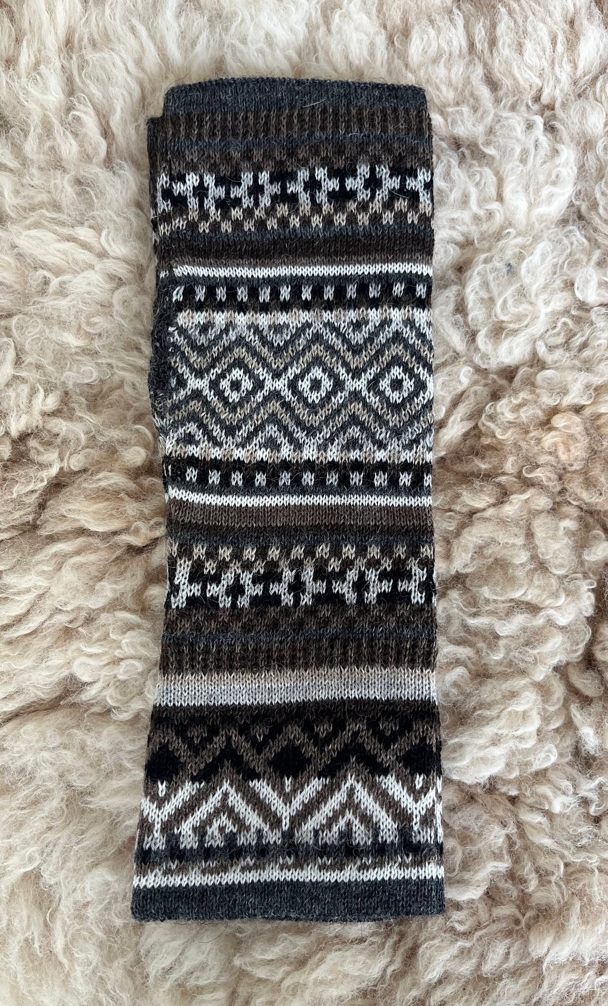 Charcoal & Cream Fair Isle Baby Alpaca Fingerless Gloves, photo 7