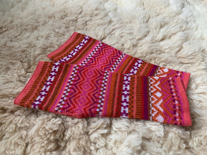 Pink & Orange Fair Isle Baby Alpaca Fingerless Gloves, photo 6