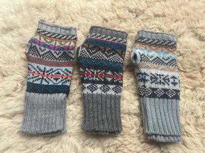 Grey Fair Isle Alpaca Fingerless Gloves, photo 3
