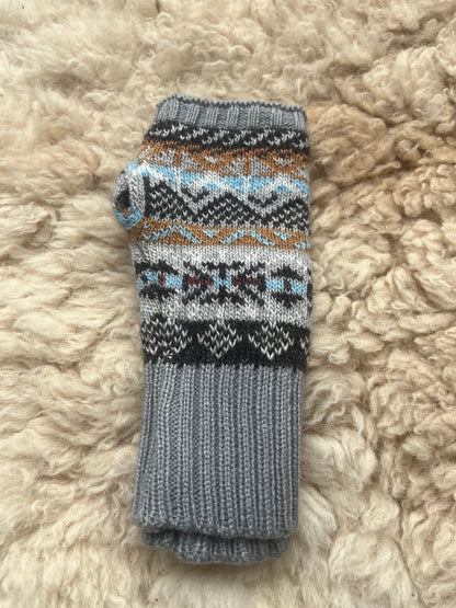 Grey Fair Isle Alpaca Fingerless Gloves, photo 6