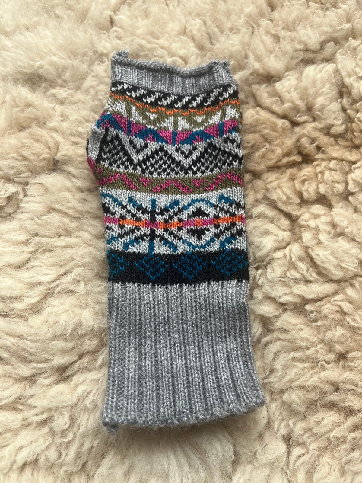 Grey Fair Isle Alpaca Fingerless Gloves, photo 4