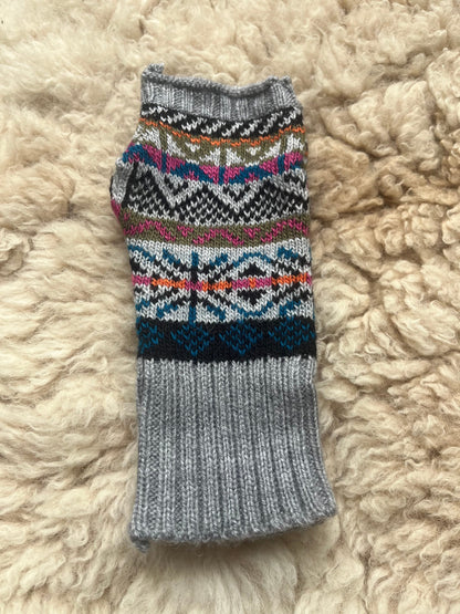 Grey Fair Isle Alpaca Fingerless Gloves, photo 4