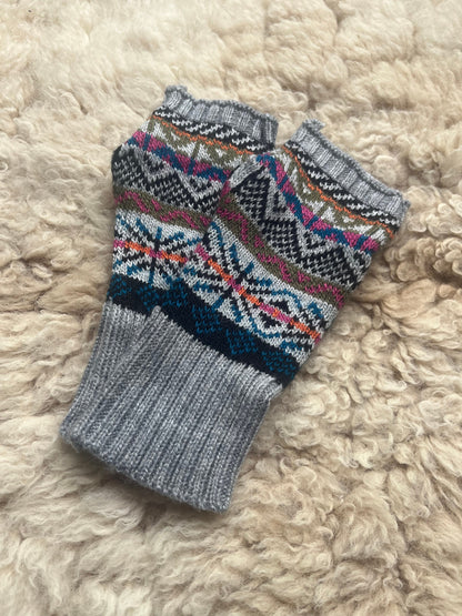 Grey Fair Isle Alpaca Fingerless Gloves
