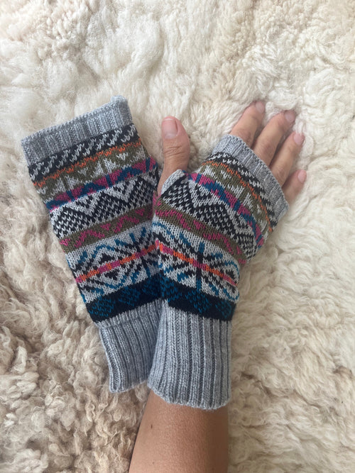 Grey Fair Isle Alpaca Fingerless Gloves, photo 2