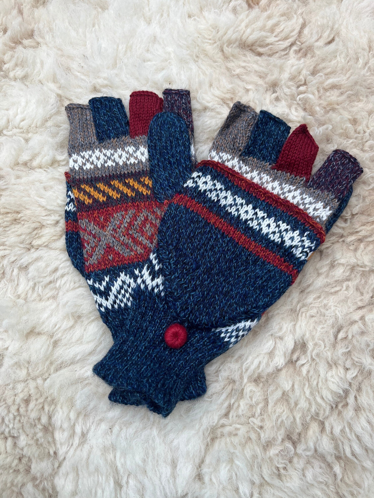 Navy & Denim Fair Isle Convertible Alpaca Mittens