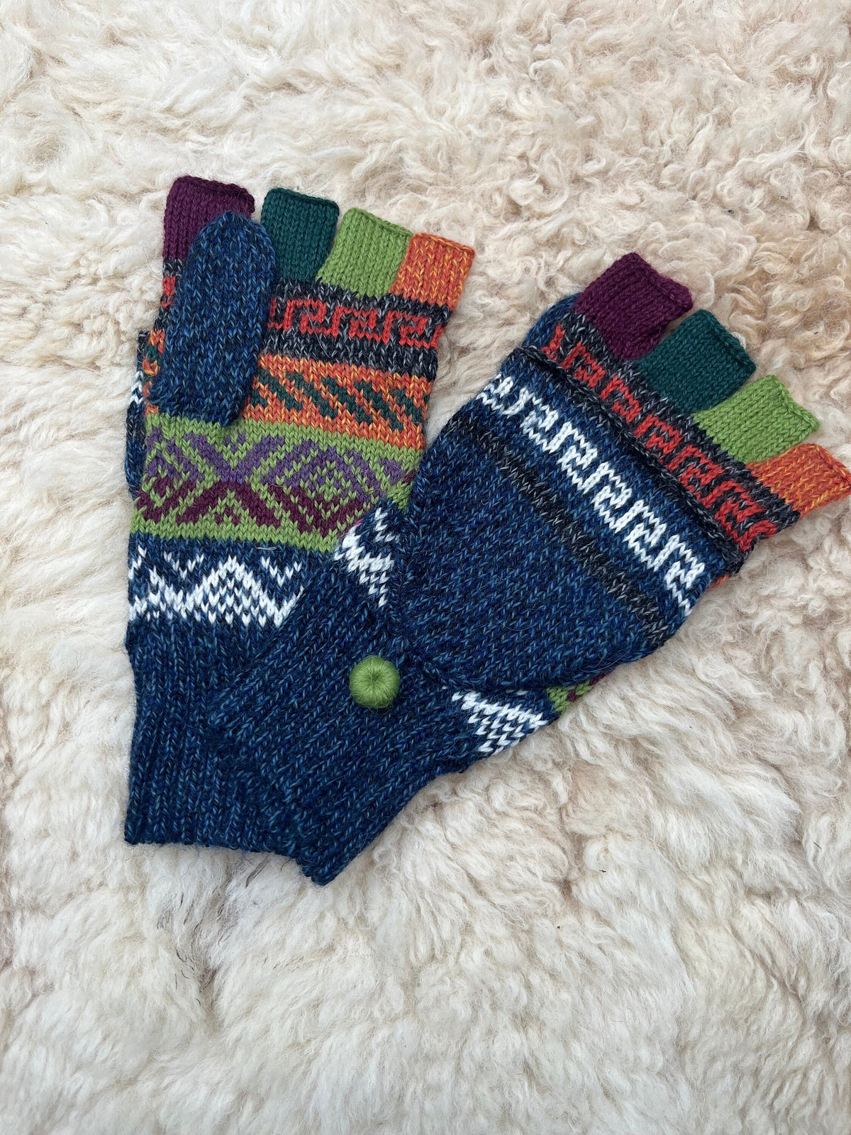 Navy & Denim Fair Isle Convertible Alpaca Mittens, photo 4